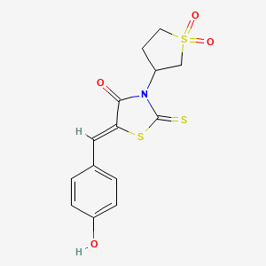 molecular formula C14H13NO4S3 B2701806 (Z)-3-(1,1-二氧代四氢噻吩-3-基)-5-(4-羟基苯甲亚甲基)-2-硫代噻唑烷-4-酮 CAS No. 302934-46-9