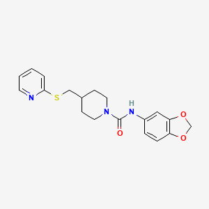 molecular formula C19H21N3O3S B2701810 N-(benzo[d][1,3]dioxol-5-yl)-4-((pyridin-2-ylthio)methyl)piperidine-1-carboxamide CAS No. 1421499-38-8