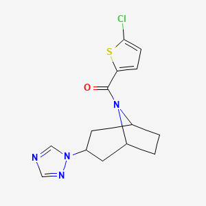 molecular formula C14H15ClN4OS B2701812 ((1R,5S)-3-(1H-1,2,4-triazol-1-yl)-8-azabicyclo[3.2.1]octan-8-yl)(5-chlorothiophen-2-yl)methanone CAS No. 2309556-94-1