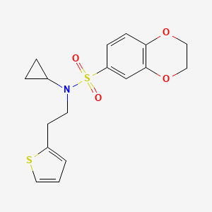 molecular formula C17H19NO4S2 B2701813 N-cyclopropyl-N-(2-(thiophen-2-yl)ethyl)-2,3-dihydrobenzo[b][1,4]dioxine-6-sulfonamide CAS No. 1396883-63-8