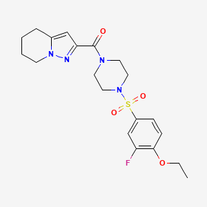 molecular formula C20H25FN4O4S B2701827 (4-((4-Ethoxy-3-fluorophenyl)sulfonyl)piperazin-1-yl)(4,5,6,7-tetrahydropyrazolo[1,5-a]pyridin-2-yl)methanone CAS No. 2034543-49-0