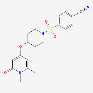 molecular formula C19H21N3O4S B2701834 4-((4-((1,6-二甲基-2-氧代-1,2-二氢喹啉-4-基)氧基)哌嗪-1-基)磺酰)苯甲腈 CAS No. 2034382-92-6