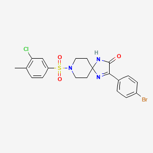 molecular formula C20H19BrClN3O3S B2701840 3-(4-Bromophenyl)-8-((3-chloro-4-methylphenyl)sulfonyl)-1,4,8-triazaspiro[4.5]dec-3-en-2-one CAS No. 1215852-91-7