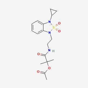 molecular formula C17H23N3O5S B2701862 1-{[2-(3-Cyclopropyl-2,2-dioxo-1,3-dihydro-2lambda6,1,3-benzothiadiazol-1-yl)ethyl]carbamoyl}-1-methylethyl acetate CAS No. 2097915-28-9