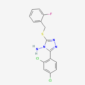 molecular formula C15H11Cl2FN4S B2701869 3-(2,4-Dichlorophenyl)-5-((2-fluorobenzyl)thio)-4H-1,2,4-triazol-4-ylamine CAS No. 676244-32-9