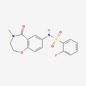 molecular formula C16H15FN2O4S B2701905 2-fluoro-N-(4-methyl-5-oxo-2,3,4,5-tetrahydrobenzo[f][1,4]oxazepin-7-yl)benzenesulfonamide CAS No. 926031-77-8
