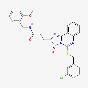 molecular formula C28H25ClN4O3S B2701988 3-{5-[(3-chlorobenzyl)thio]-3-oxo-2,3-dihydroimidazo[1,2-c]quinazolin-2-yl}-N-(2-methoxybenzyl)propanamide CAS No. 1037289-04-5
