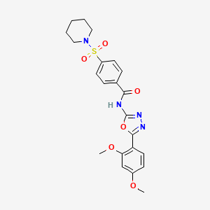 molecular formula C22H24N4O6S B2702001 N-[5-(2,4-二甲氧基苯基)-1,3,4-噁二唑-2-基]-4-哌嗪-1-磺酰基苯甲酰胺 CAS No. 533870-27-8