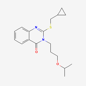 molecular formula C18H24N2O2S B2702003 2-[(Cyclopropylmethyl)sulfanyl]-3-[3-(propan-2-yloxy)propyl]-3,4-dihydroquinazolin-4-one CAS No. 2415632-36-7