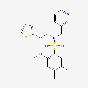 molecular formula C21H24N2O3S2 B2702008 2-methoxy-4,5-dimethyl-N-(pyridin-3-ylmethyl)-N-(2-(thiophen-2-yl)ethyl)benzenesulfonamide CAS No. 1396852-46-2