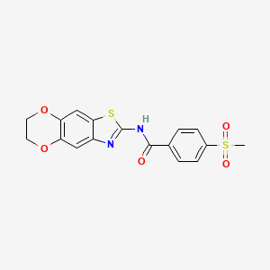 molecular formula C17H14N2O5S2 B2702052 N-(6,7-dihydro-[1,4]dioxino[2',3':4,5]benzo[1,2-d]thiazol-2-yl)-4-(methylsulfonyl)benzamide CAS No. 896360-06-8