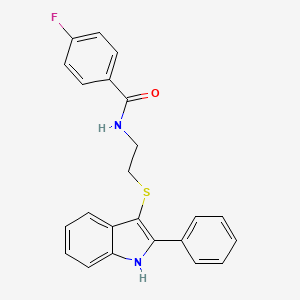 4-fluoro-N-(2-((2-phenyl-1H-indol-3-yl)thio)ethyl)benzamide