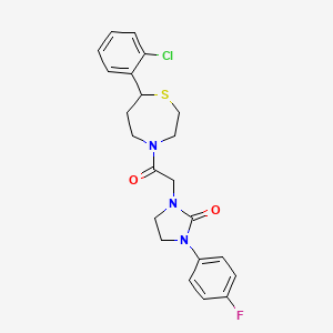 molecular formula C22H23ClFN3O2S B2702075 1-(2-(7-(2-Chlorophenyl)-1,4-thiazepan-4-yl)-2-oxoethyl)-3-(4-fluorophenyl)imidazolidin-2-one CAS No. 1795365-19-3