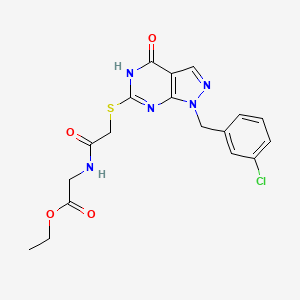molecular formula C18H18ClN5O4S B2702078 ethyl 2-(2-((1-(3-chlorobenzyl)-4-oxo-4,5-dihydro-1H-pyrazolo[3,4-d]pyrimidin-6-yl)thio)acetamido)acetate CAS No. 1207044-23-2