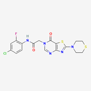 molecular formula C17H15ClFN5O2S2 B2702088 N-(4-氯-2-氟苯基)-2-(7-氧代-2-硫吗啉并噻唑[4,5-d]嘧啶-6(7H)-基)乙酰胺 CAS No. 1223825-03-3