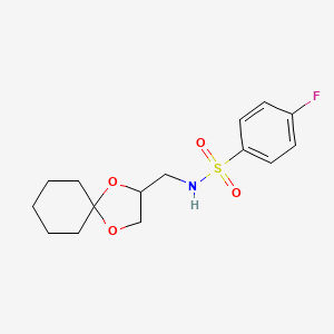 molecular formula C15H20FNO4S B2702101 N-(1,4-dioxaspiro[4.5]decan-2-ylmethyl)-4-fluorobenzenesulfonamide CAS No. 900006-60-2