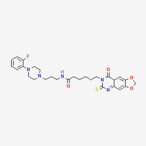 molecular formula C28H34FN5O4S B2702110 N-{3-[4-(2-氟苯基)哌嗪-1-基]丙基}-6-{8-氧代-6-硫代-2H,5H,6H,7H,8H-[1,3]二氧杂吡喃[4,5-g]喹唑啉-7-基}己酰胺 CAS No. 688053-59-0