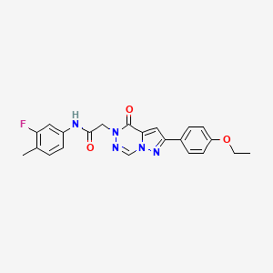 molecular formula C22H20FN5O3 B2702115 2-[2-(4-乙氧苯基)-4-氧代咔唑并[1,5-d][1,2,4]噻嗪-5(4H)-基]-N-(3-氟-4-甲基苯基)乙酰胺 CAS No. 1020969-86-1