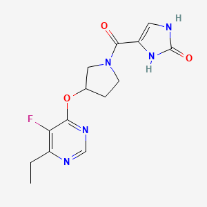molecular formula C14H16FN5O3 B2702130 4-(3-((6-ethyl-5-fluoropyrimidin-4-yl)oxy)pyrrolidine-1-carbonyl)-1H-imidazol-2(3H)-one CAS No. 2034574-35-9