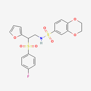 molecular formula C20H18FNO7S2 B2702155 N-(2-((4-fluorophenyl)sulfonyl)-2-(furan-2-yl)ethyl)-2,3-dihydrobenzo[b][1,4]dioxine-6-sulfonamide CAS No. 896328-85-1