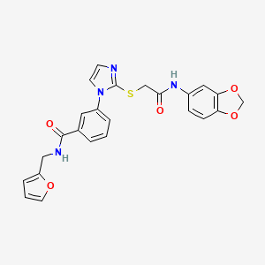 molecular formula C24H20N4O5S B2702162 3-(2-((2-(苯并[d][1,3]二氧杂环-5-基氨基)-2-氧代乙基)硫)-1H-咪唑-1-基)-N-(呋喃-2-基甲基)苯甲酰胺 CAS No. 1115440-60-2