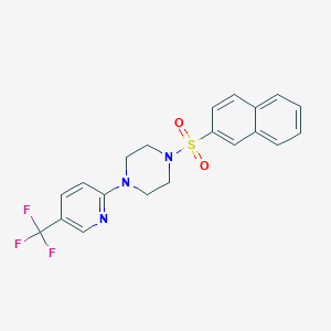 molecular formula C20H18F3N3O2S B2702168 1-Naphthalen-2-ylsulfonyl-4-[5-(trifluoromethyl)pyridin-2-yl]piperazine CAS No. 556010-07-2