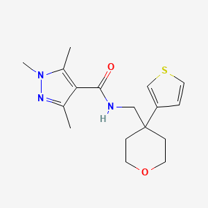 molecular formula C17H23N3O2S B2702188 1,3,5-trimethyl-N-((4-(thiophen-3-yl)tetrahydro-2H-pyran-4-yl)methyl)-1H-pyrazole-4-carboxamide CAS No. 2309778-56-9