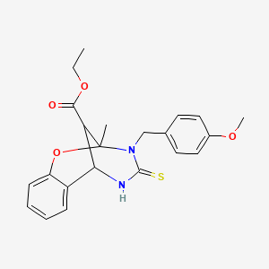 molecular formula C22H24N2O4S B2702198 ethyl 3-(4-methoxybenzyl)-2-methyl-4-thioxo-3,4,5,6-tetrahydro-2H-2,6-methano-1,3,5-benzoxadiazocine-11-carboxylate CAS No. 1024393-53-0