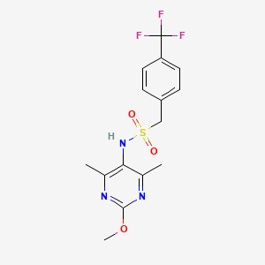 molecular formula C15H16F3N3O3S B2702218 N-(2-methoxy-4,6-dimethylpyrimidin-5-yl)-1-(4-(trifluoromethyl)phenyl)methanesulfonamide CAS No. 2192745-00-7
