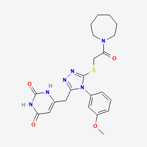 molecular formula C22H26N6O4S B2702220 6-((5-((2-(azepan-1-yl)-2-oxoethyl)thio)-4-(3-methoxyphenyl)-4H-1,2,4-triazol-3-yl)methyl)pyrimidine-2,4(1H,3H)-dione CAS No. 852048-81-8