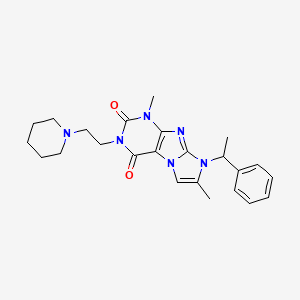 molecular formula C24H30N6O2 B2702238 1,7-Dimethyl-8-(phenylethyl)-3-(2-piperidylethyl)-1,3,5-trihydro-4-imidazolino [1,2-h]purine-2,4-dione CAS No. 919009-31-7