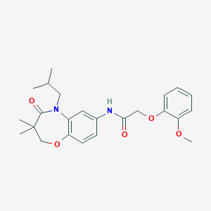molecular formula C24H30N2O5 B2702240 N-(5-isobutyl-3,3-dimethyl-4-oxo-2,3,4,5-tetrahydrobenzo[b][1,4]oxazepin-7-yl)-2-(2-methoxyphenoxy)acetamide CAS No. 921523-01-5