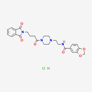 molecular formula C26H29ClN4O6 B2702256 N-(2-(4-(4-(1,3-dioxoisoindolin-2-yl)butanoyl)piperazin-1-yl)ethyl)benzo[d][1,3]dioxole-5-carboxamide hydrochloride CAS No. 1329894-26-9