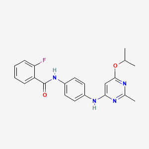 molecular formula C21H21FN4O2 B2702262 2-fluoro-N-(4-((6-isopropoxy-2-methylpyrimidin-4-yl)amino)phenyl)benzamide CAS No. 946355-79-9