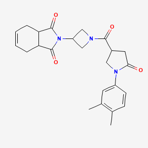molecular formula C24H27N3O4 B2702268 2-(1-(1-(3,4-二甲基苯基)-5-氧代吡咯啉-3-羰基)氮代丙酰)吖啶-3-基-3a,4,7,7a-四氢-1H-异喹啉-1,3(2H)-二酮 CAS No. 1904236-74-3