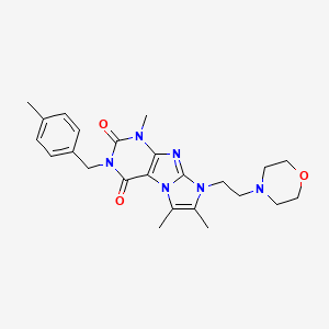 molecular formula C24H30N6O3 B2702307 1,6,7-trimethyl-3-(4-methylbenzyl)-8-(2-morpholinoethyl)-1H-imidazo[2,1-f]purine-2,4(3H,8H)-dione CAS No. 927556-48-7
