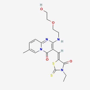 molecular formula C19H22N4O4S2 B2702308 (Z)-3-ethyl-5-((2-((2-(2-hydroxyethoxy)ethyl)amino)-7-methyl-4-oxo-4H-pyrido[1,2-a]pyrimidin-3-yl)methylene)-2-thioxothiazolidin-4-one CAS No. 615279-57-7