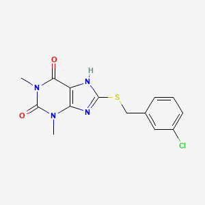 molecular formula C14H13ClN4O2S B2702328 8-[(3-氯苯基)甲基硫基]-1,3-二甲基-7H-嘌呤-2,6-二酮 CAS No. 443737-40-4