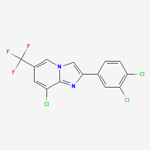 molecular formula C14H6Cl3F3N2 B2702329 8-Chloro-2-(3,4-dichlorophenyl)-6-(trifluoromethyl)imidazo[1,2-a]pyridine CAS No. 866137-80-6