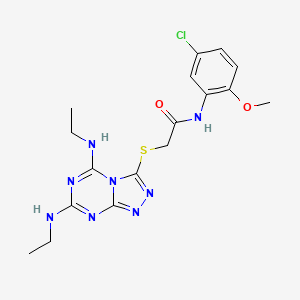 molecular formula C17H21ClN8O2S B2702411 2-((5,7-bis(ethylamino)-[1,2,4]triazolo[4,3-a][1,3,5]triazin-3-yl)thio)-N-(5-chloro-2-methoxyphenyl)acetamide CAS No. 898414-63-6