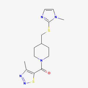 molecular formula C14H19N5OS2 B2702412 (4-methyl-1,2,3-thiadiazol-5-yl)(4-(((1-methyl-1H-imidazol-2-yl)thio)methyl)piperidin-1-yl)methanone CAS No. 1428375-74-9