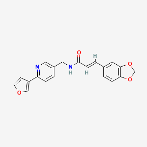 molecular formula C20H16N2O4 B2702420 (E)-3-(苯并[d][1,3]二噁杂环-5-基)-N-((6-(呋喃-3-基)吡啶-3-基)甲基)丙烯酰胺 CAS No. 2097939-46-1