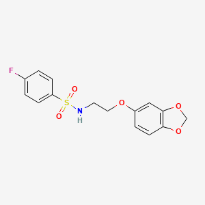molecular formula C15H14FNO5S B2702421 N-(2-(benzo[d][1,3]dioxol-5-yloxy)ethyl)-4-fluorobenzenesulfonamide CAS No. 1105204-74-7