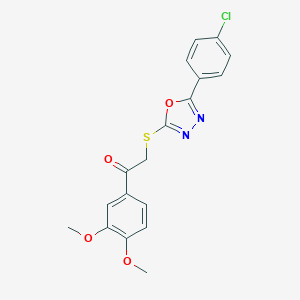 molecular formula C18H15ClN2O4S B270243 2-{[5-(4-Chlorophenyl)-1,3,4-oxadiazol-2-yl]sulfanyl}-1-(3,4-dimethoxyphenyl)ethanone 