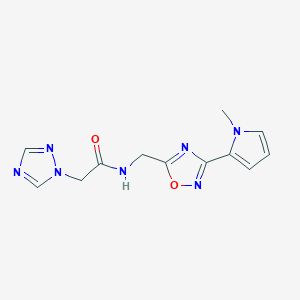 molecular formula C12H13N7O2 B2702455 N-((3-(1-methyl-1H-pyrrol-2-yl)-1,2,4-oxadiazol-5-yl)methyl)-2-(1H-1,2,4-triazol-1-yl)acetamide CAS No. 2034271-70-8