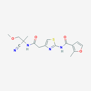 molecular formula C16H18N4O4S B2702464 N-(4-{[(1-cyano-2-methoxy-1-methylethyl)carbamoyl]methyl}-1,3-thiazol-2-yl)-2-methylfuran-3-carboxamide CAS No. 1427687-97-5