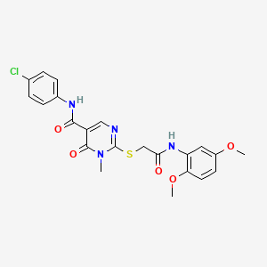 molecular formula C22H21ClN4O5S B2702475 N-(4-chlorophenyl)-2-((2-((2,5-dimethoxyphenyl)amino)-2-oxoethyl)thio)-1-methyl-6-oxo-1,6-dihydropyrimidine-5-carboxamide CAS No. 894034-00-5