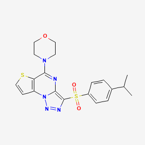 molecular formula C20H21N5O3S2 B2702478 3-[(4-Isopropylphenyl)sulfonyl]-5-morpholin-4-ylthieno[2,3-e][1,2,3]triazolo[1,5-a]pyrimidine CAS No. 892739-02-5