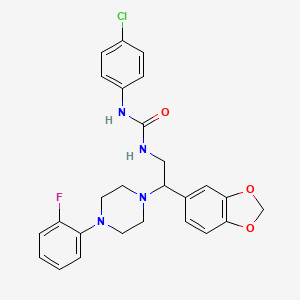 molecular formula C26H26ClFN4O3 B2702529 1-(2-(Benzo[d][1,3]dioxol-5-yl)-2-(4-(2-fluorophenyl)piperazin-1-yl)ethyl)-3-(4-chlorophenyl)urea CAS No. 896363-24-9