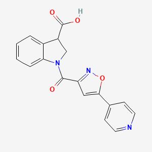 molecular formula C18H13N3O4 B2702530 1-(5-Pyridin-4-yl-1,2-oxazole-3-carbonyl)-2,3-dihydroindole-3-carboxylic acid CAS No. 2249242-03-1